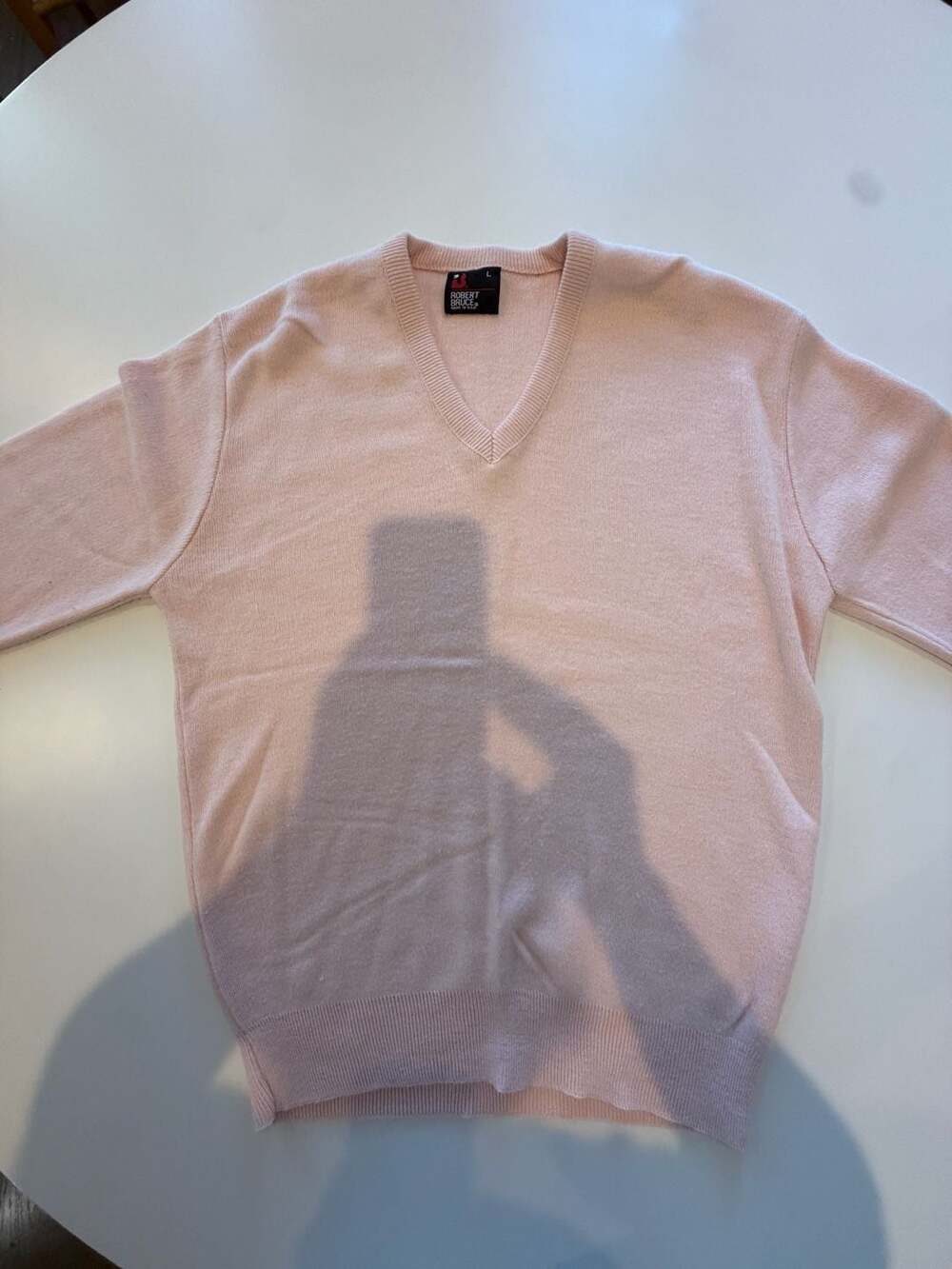 Vintage Robert Bruce Light Pink V-Neck Sweater Size L Made in USA